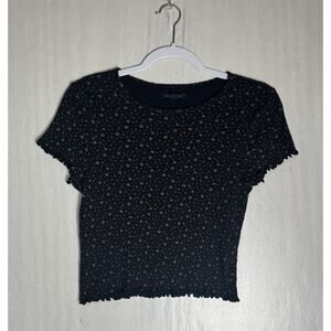 American Eagle Womens Floral Ribbed Baby Tee Lettuce Hem Cottagecore Top Sz L